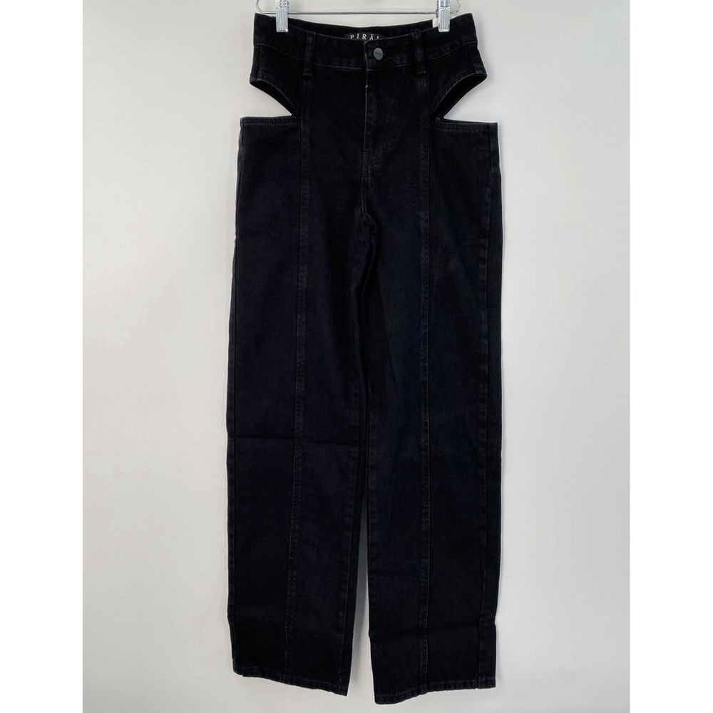 Piral Jean Black XXS/0 Hip Cutout Straight Leg Mid Rise Denim Cotton NWT Party